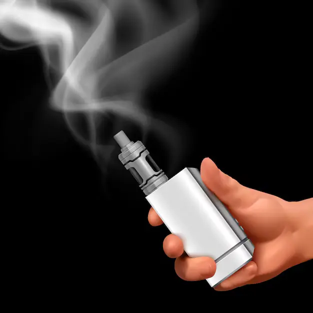 realistic vape composition with human hand holding vaping device with smoke puff image black background vector illustration 1284 79261 ARCTIC HEAT VAPES